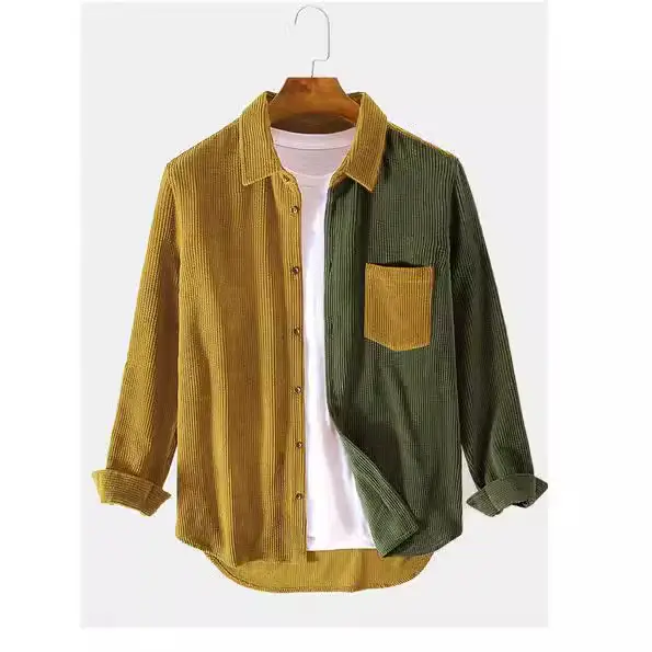 Men's Long Sleeve Corduroy Shirt Blue Brown - Image 5