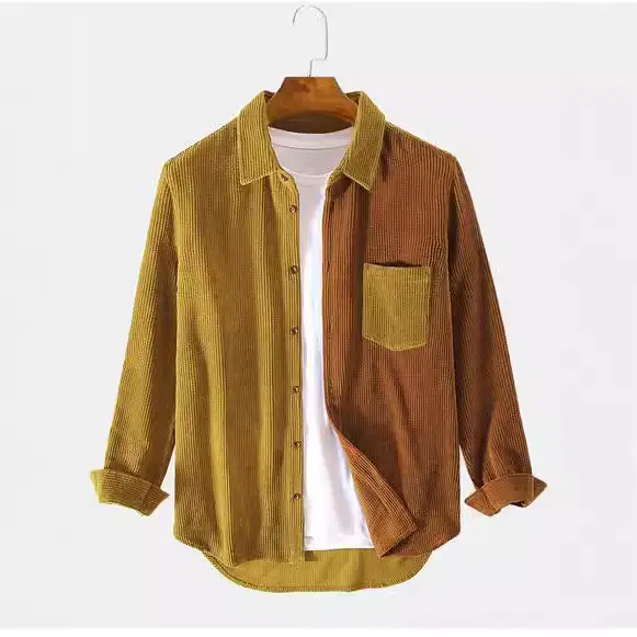 Men's Long Sleeve Corduroy Shirt Blue Brown - Image 6