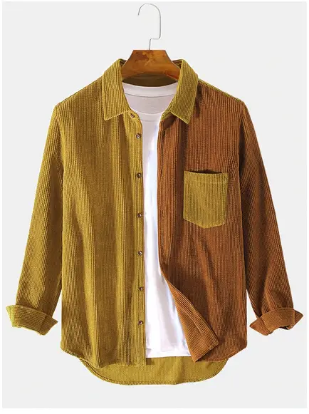 Men's Long Sleeve Corduroy Shirt Blue Brown - Image 2