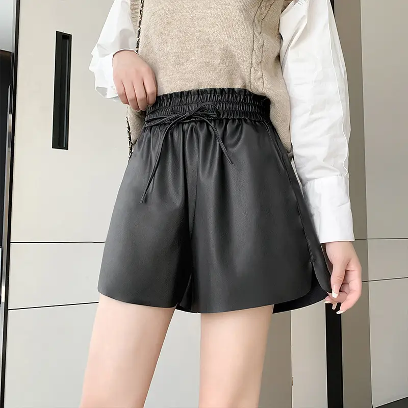 PU Leather High Waist Shorts Women Brown 2023 - Image 6