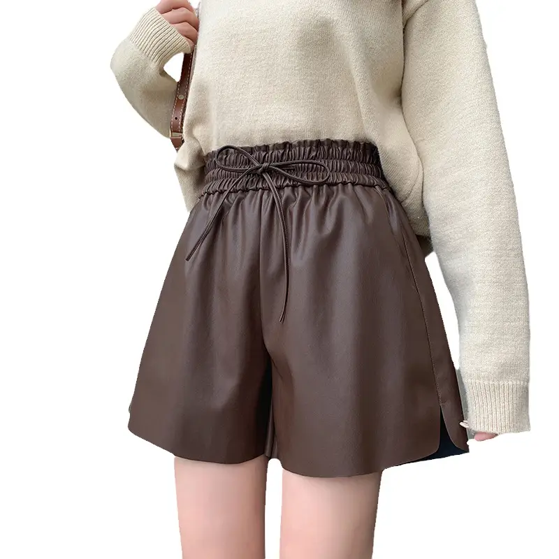 PU Leather High Waist Shorts Women Brown 2023 - Image 7
