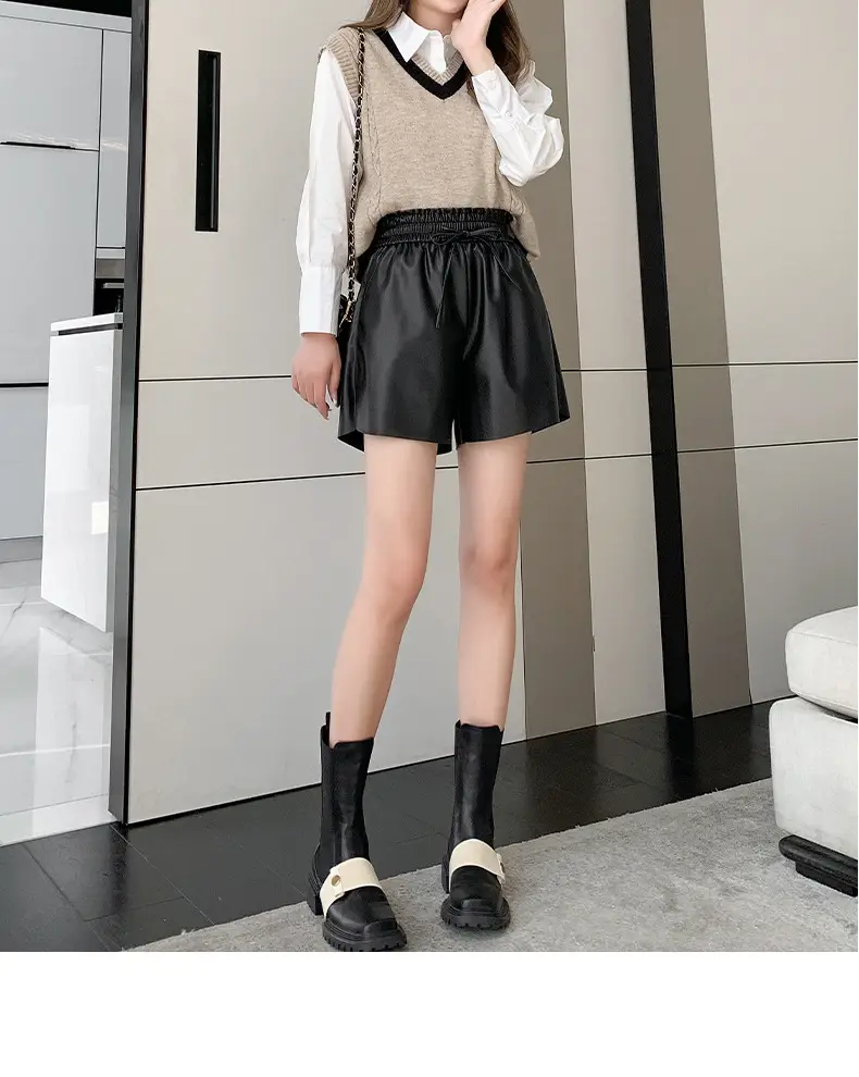 PU Leather High Waist Shorts Women Brown 2023 — feature 14