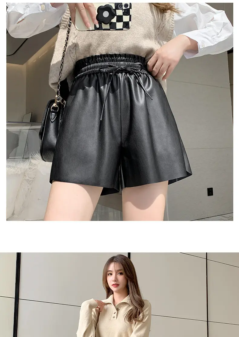 PU Leather High Waist Shorts Women Brown 2023 — feature 16