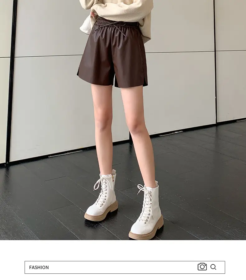 PU Leather High Waist Shorts Women Brown 2023 — feature 17