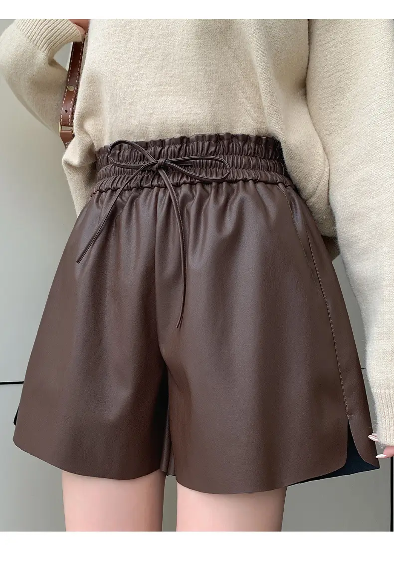 PU Leather High Waist Shorts Women Brown 2023 — feature 18