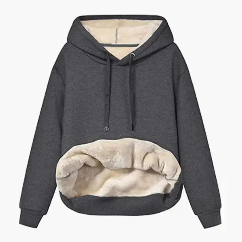 Women's Black Plush Hooded Hoodie Large Winter Coat - Image 9