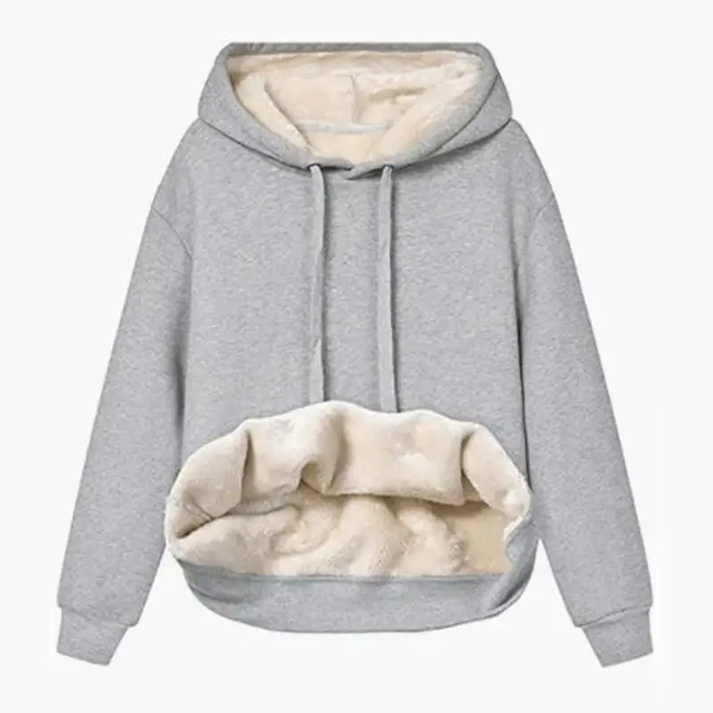 Women's Black Plush Hooded Hoodie Large Winter Coat - Image 10