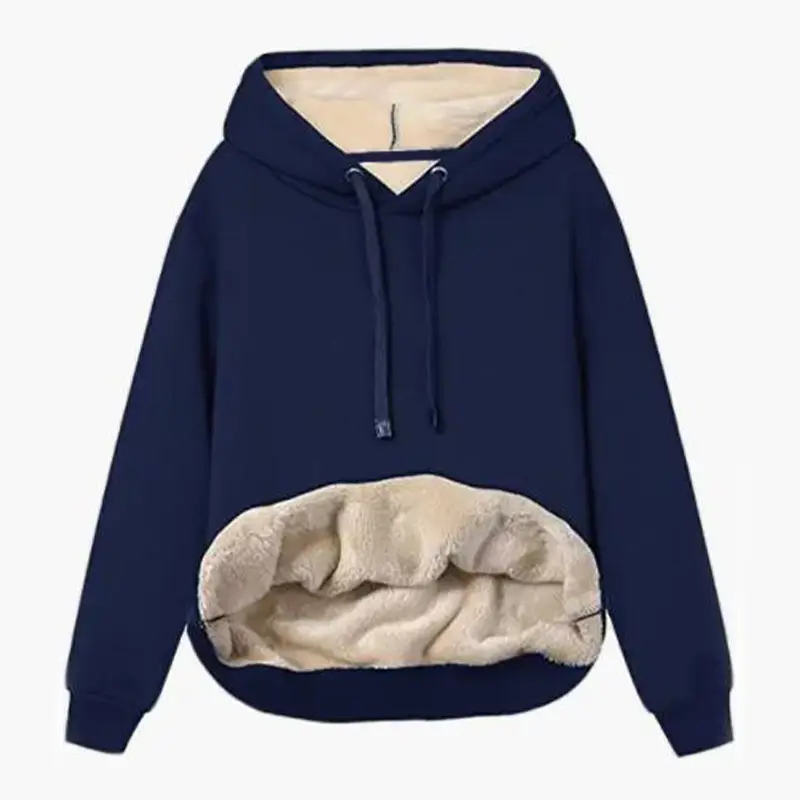 Women's Black Plush Hooded Hoodie Large Winter Coat - Image 12