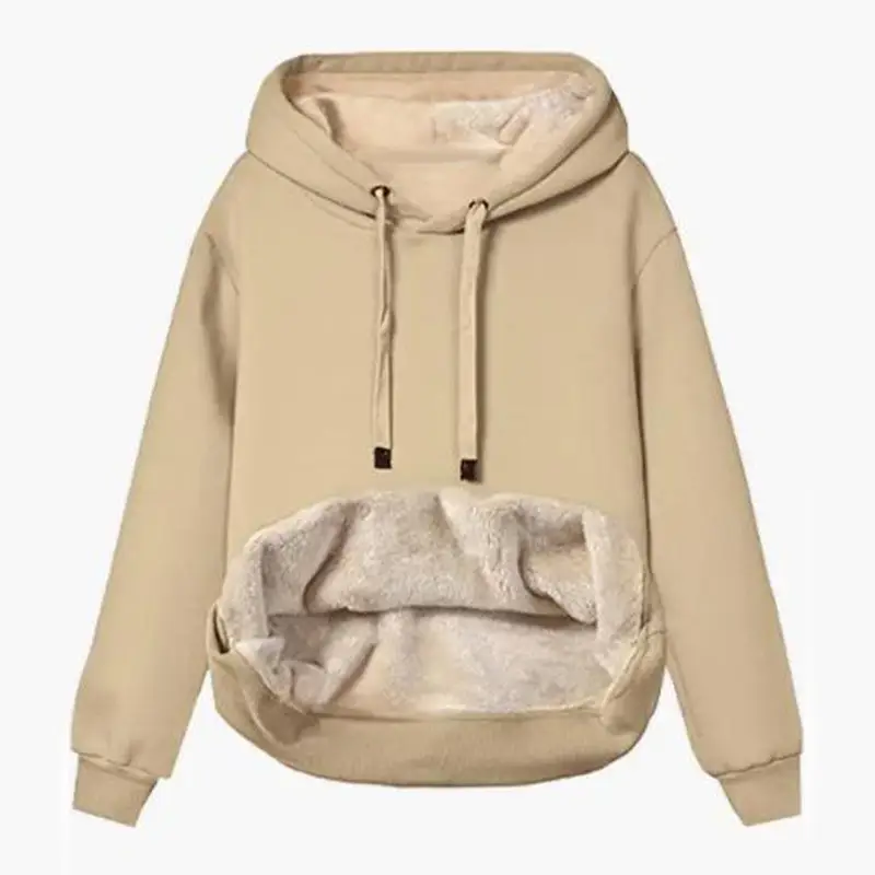Women's Black Plush Hooded Hoodie Large Winter Coat - Image 14