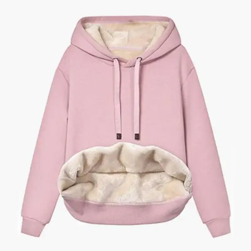 Women's Black Plush Hooded Hoodie Large Winter Coat - Image 15