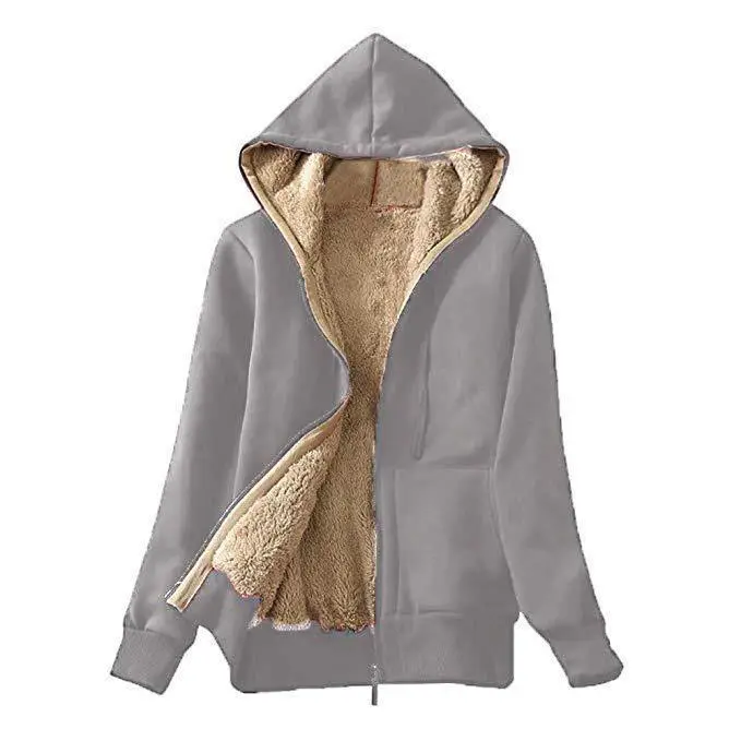 Women's Black Plush Hooded Hoodie Large Winter Coat - Image 3