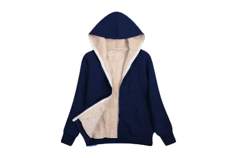 Women's Black Plush Hooded Hoodie Large Winter Coat - Image 5