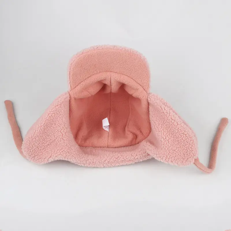 Children's Winter Fleece Hat Blue Pink with Ear Traps - Image 7