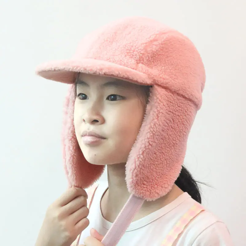 Children's Winter Fleece Hat Blue Pink with Ear Traps - Image 8