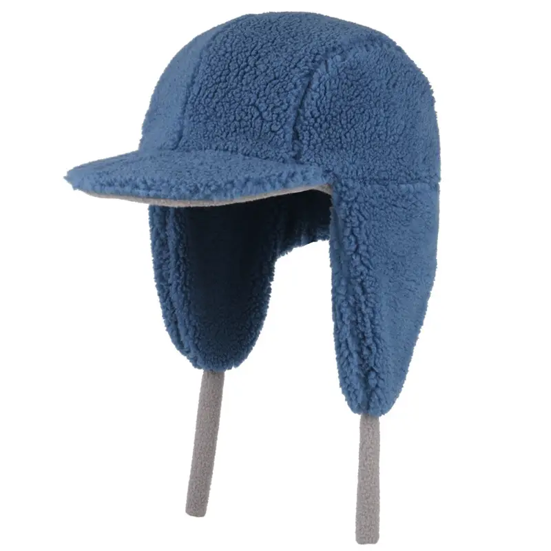 Children's Winter Fleece Hat Blue Pink with Ear Traps - Image 2