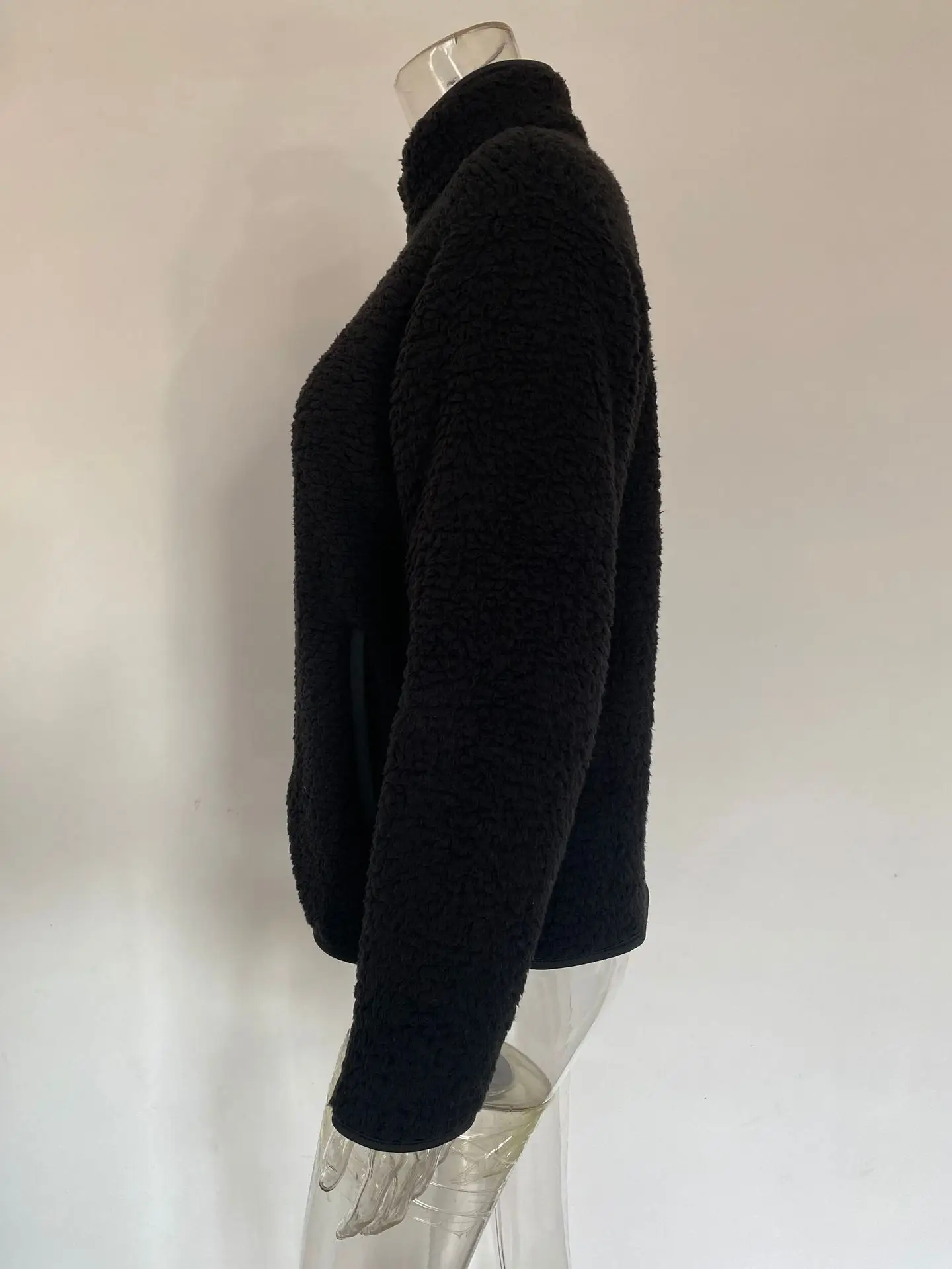 Women's Bubble Velvet Crossbody Jacket Black Zipper — feature 11