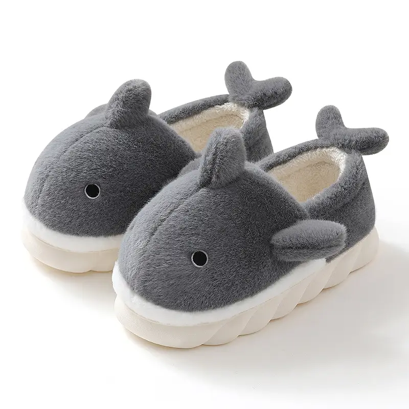 Women Cartoon Dolphin Soft Cotton Slippers Blue Winter - Image 6