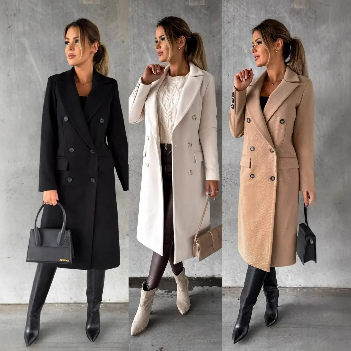 Women Wool Coat Beige Double Breasted 2022 - Image 9