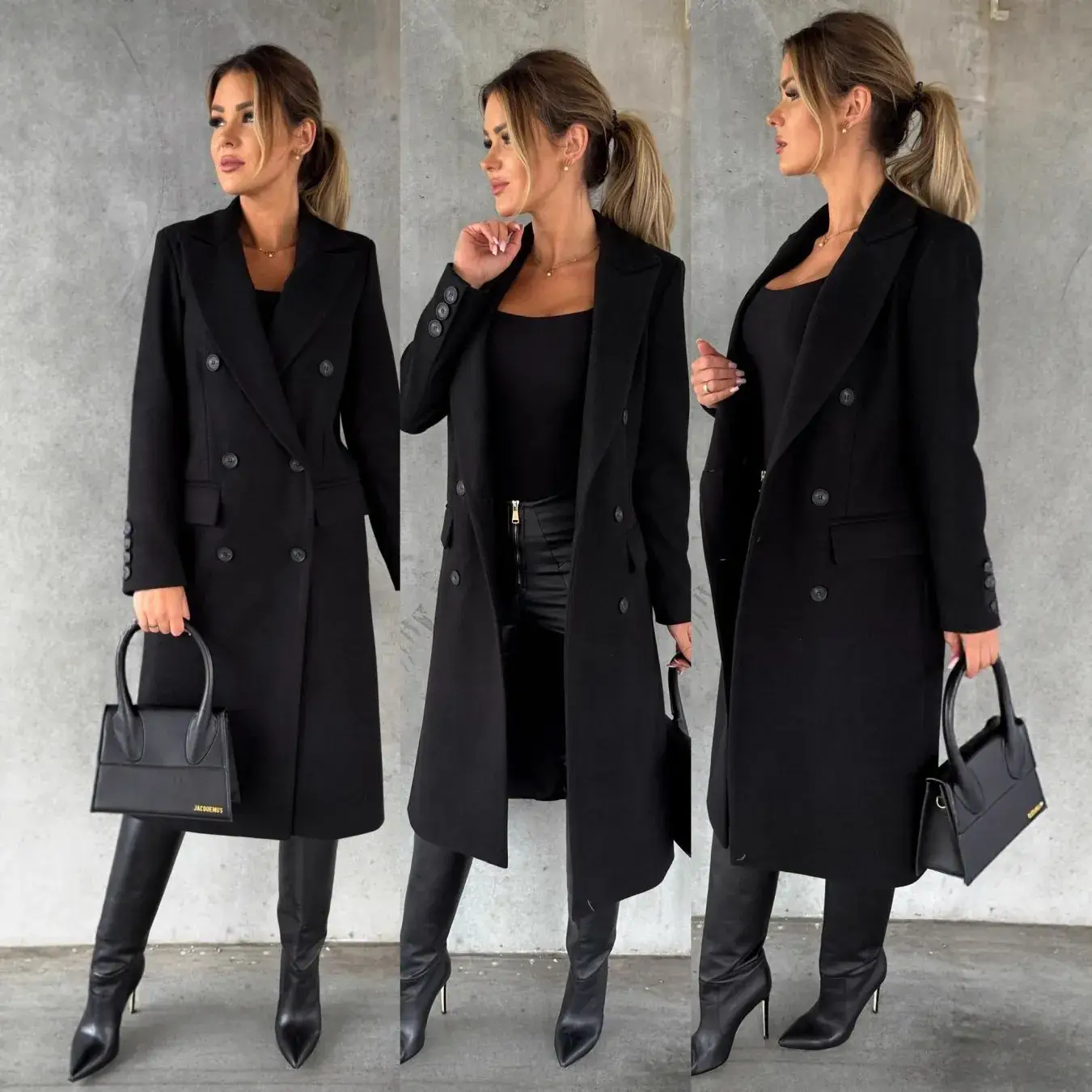 Women Wool Coat Beige Double Breasted 2022 - Image 7