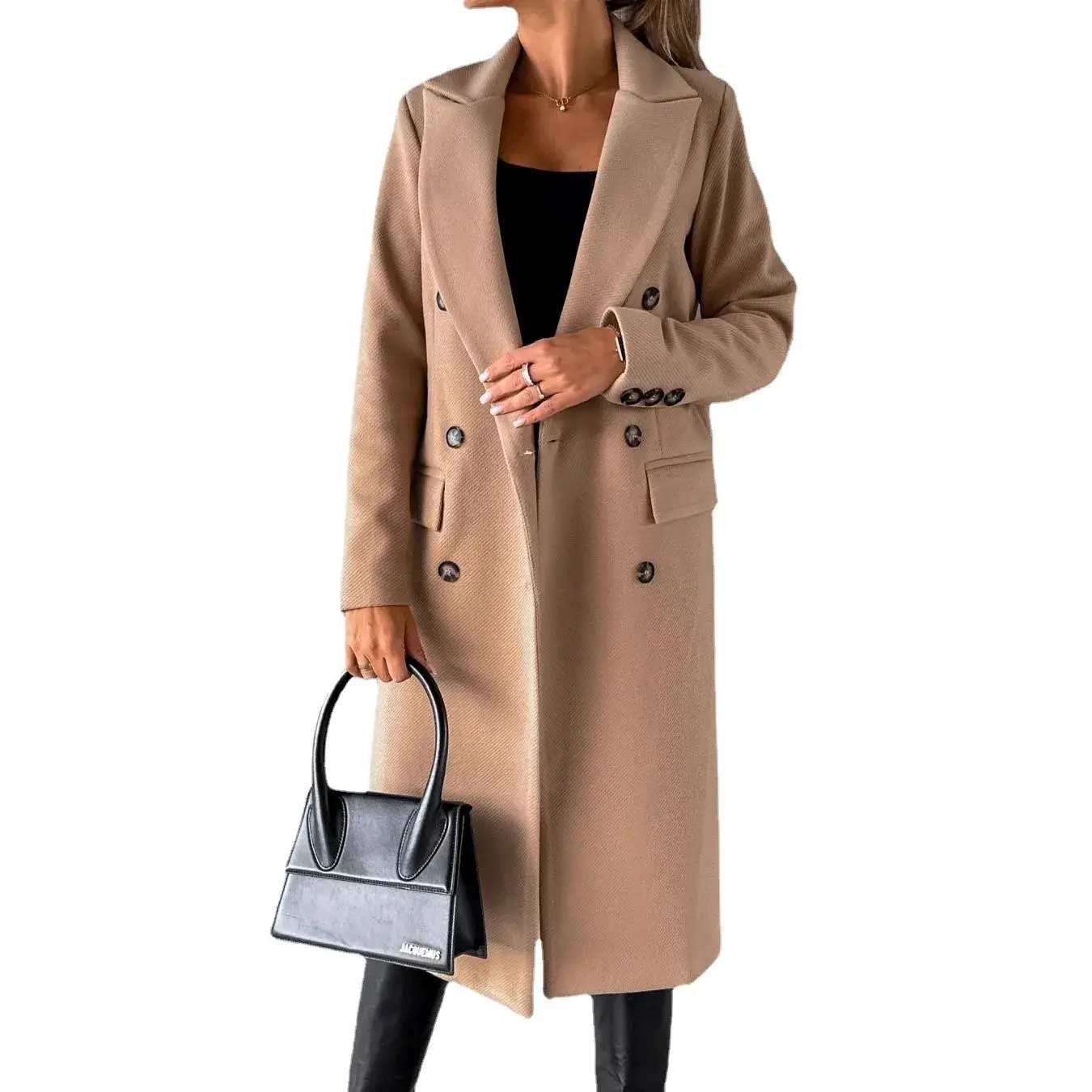 Women Wool Coat Beige Double Breasted 2022 - Image 8