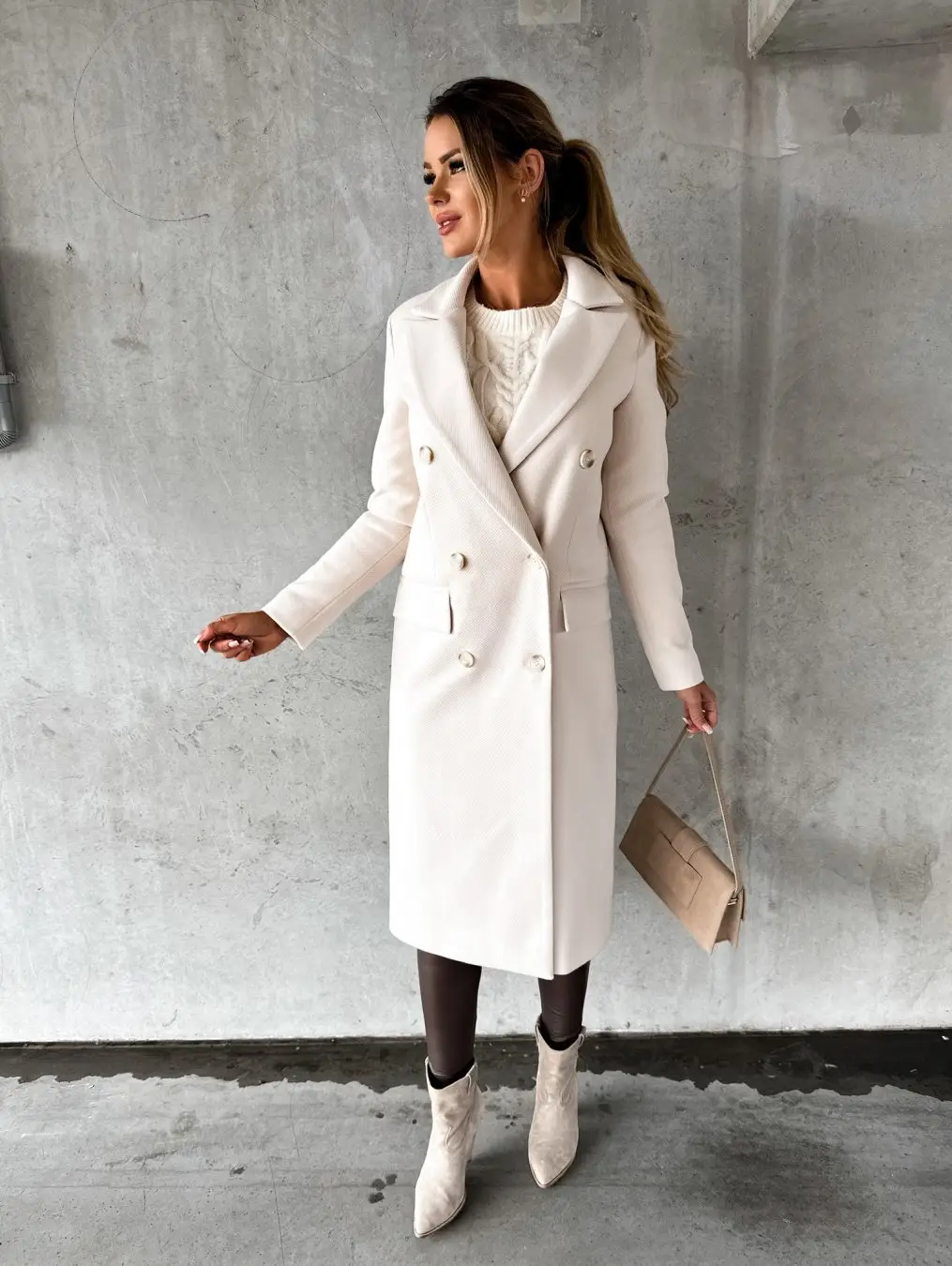 Women Wool Coat Beige Double Breasted 2022 — feature 10