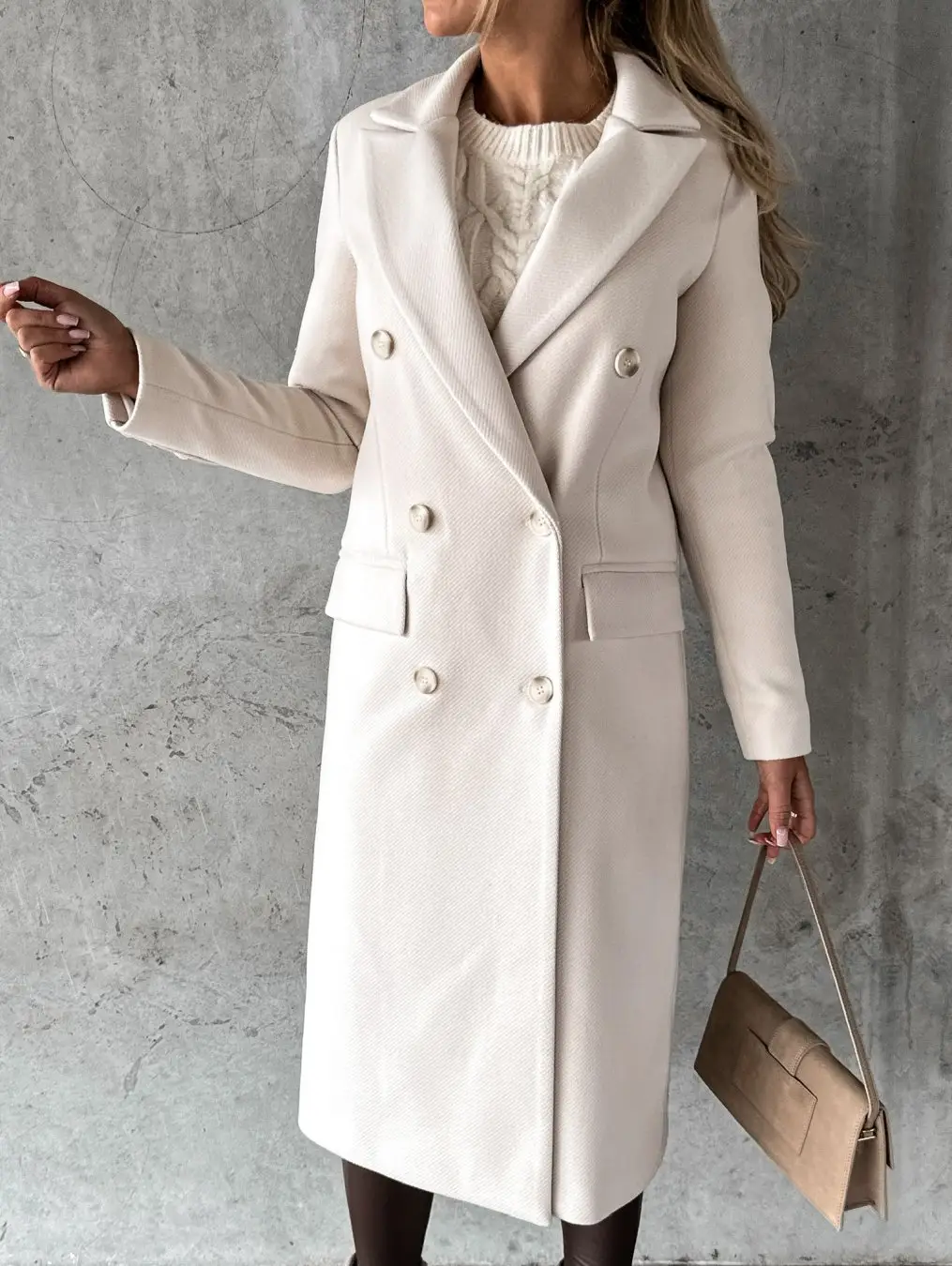Women Wool Coat Beige Double Breasted 2022 — feature 11