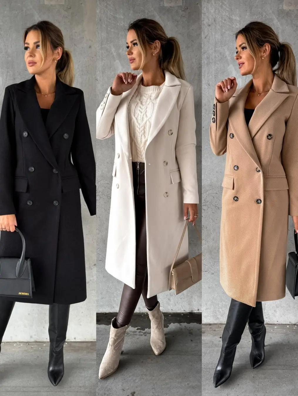 Women Wool Coat Beige Double Breasted 2022 — feature 2