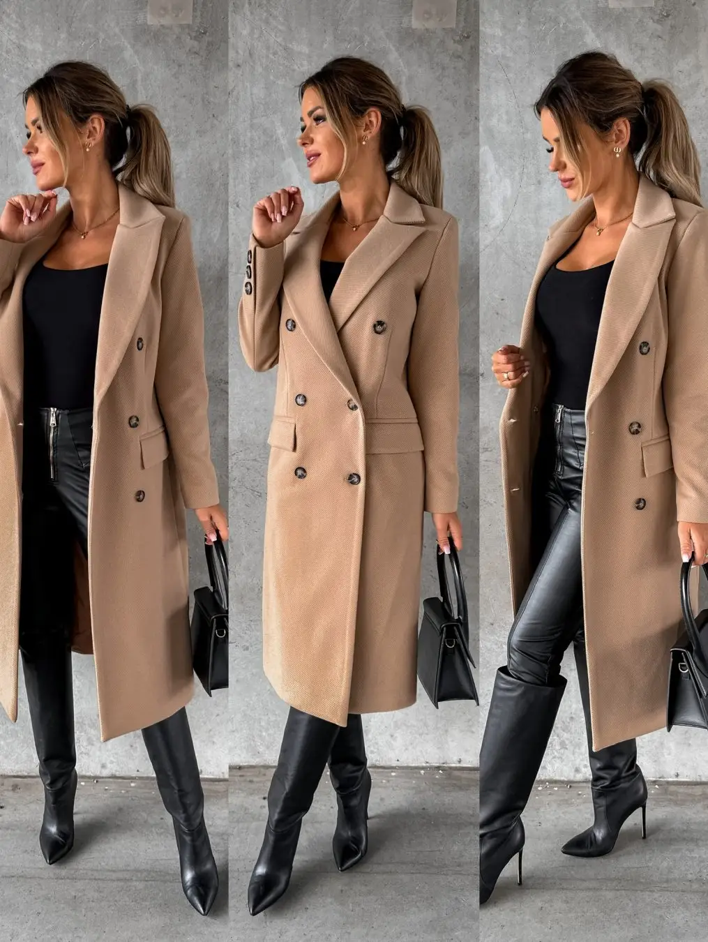 Women Wool Coat Beige Double Breasted 2022 — feature 3
