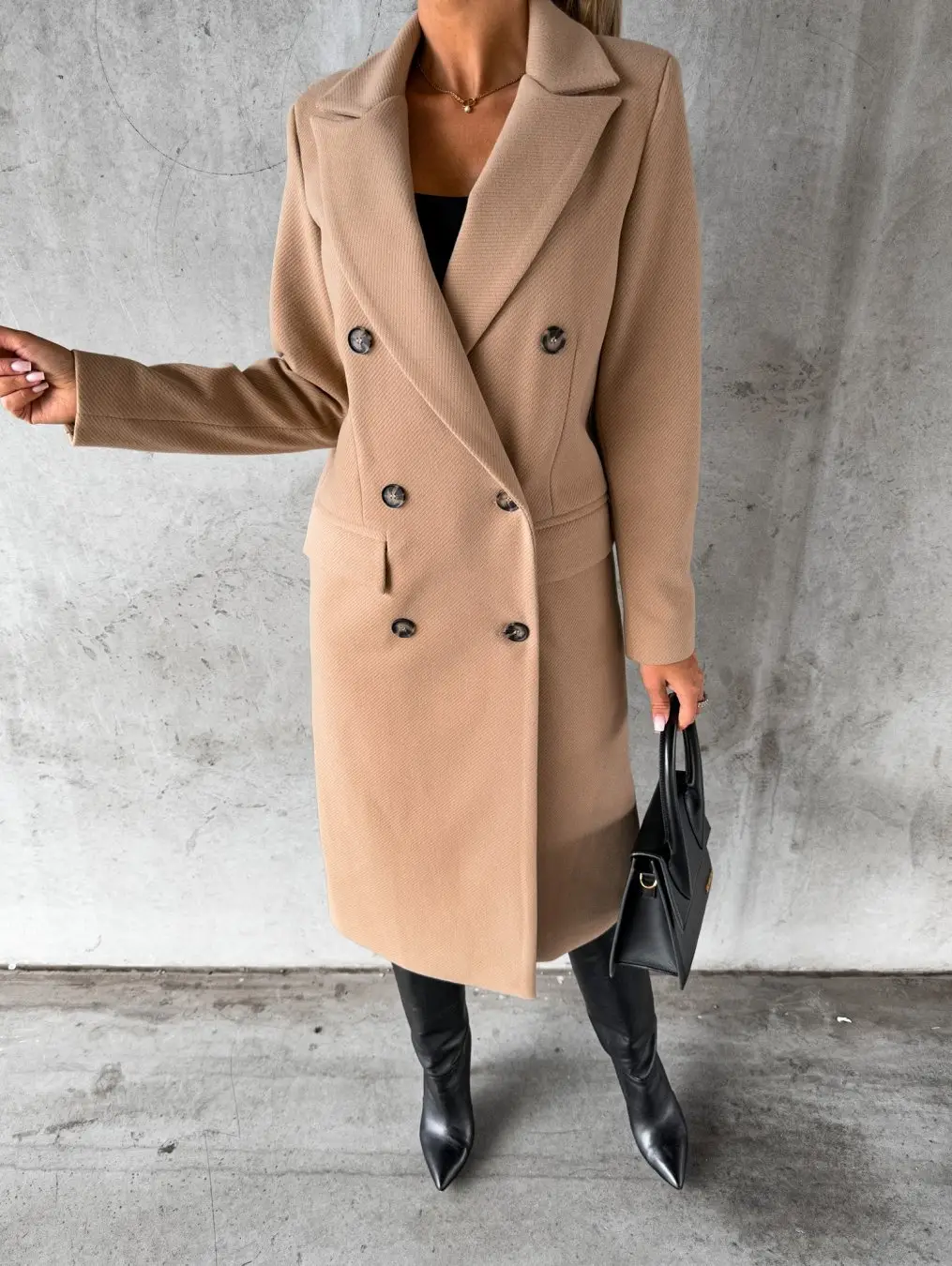 Women Wool Coat Beige Double Breasted 2022 — feature 5