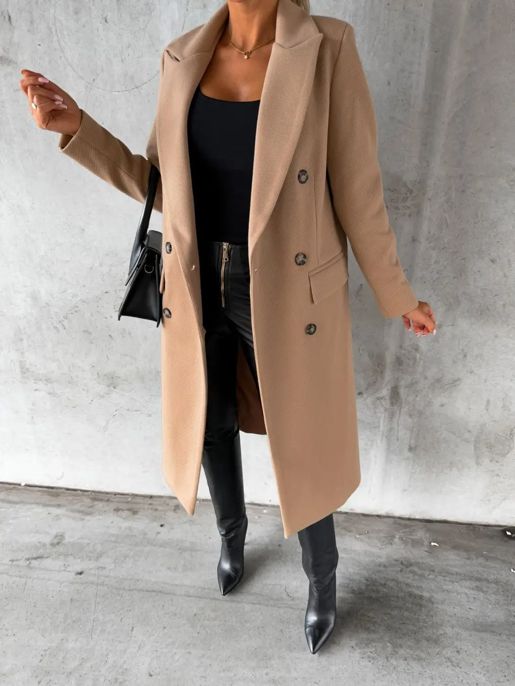 Women Wool Coat Beige Double Breasted 2022 — feature 6