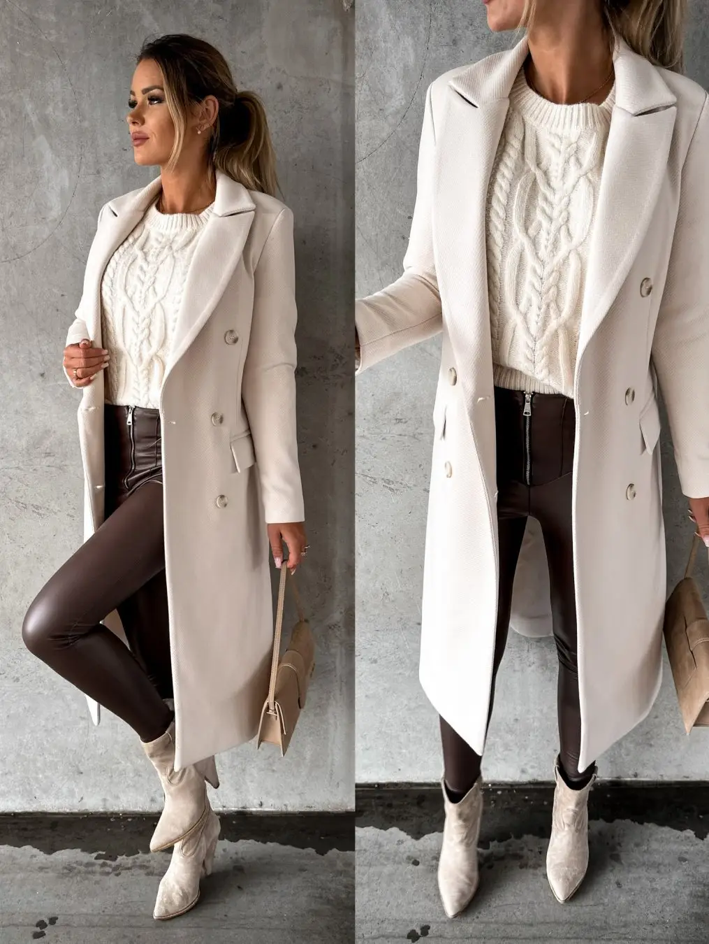 Women Wool Coat Beige Double Breasted 2022 — feature 9