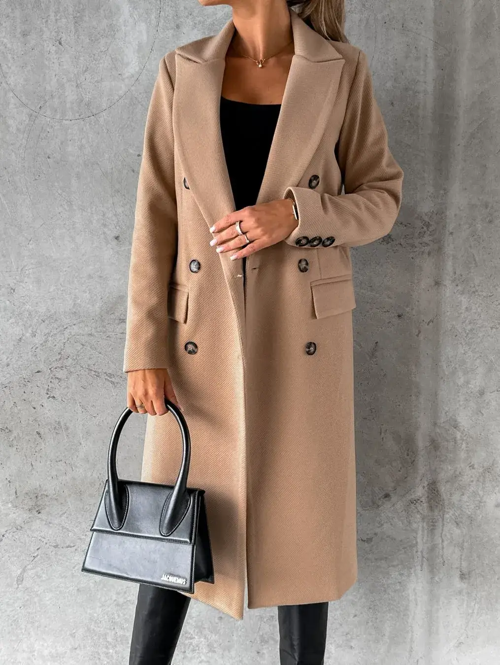 Women Wool Coat Beige Double Breasted 2022 - Image 2