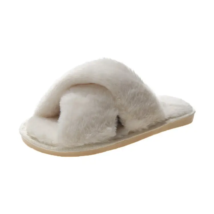 Foreign trade plush cotton slippers for women 2022 autumn and winter New Women's Flat open toe home Cross plush slippers wholesale — feature 25