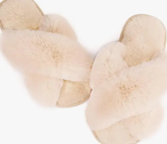 Foreign trade plush cotton slippers for women 2022 autumn and winter New Women's Flat open toe home Cross plush slippers wholesale