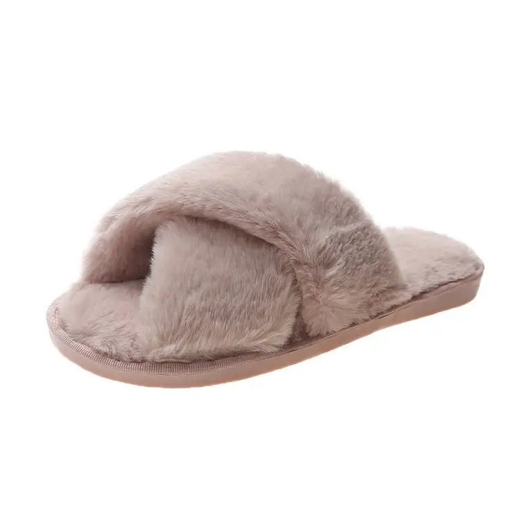 Foreign trade plush cotton slippers for women 2022 autumn and winter New Women's Flat open toe home Cross plush slippers wholesale