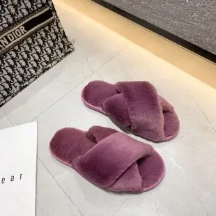 Foreign trade plush cotton slippers for women 2022 autumn and winter New Women's Flat open toe home Cross plush slippers wholesale