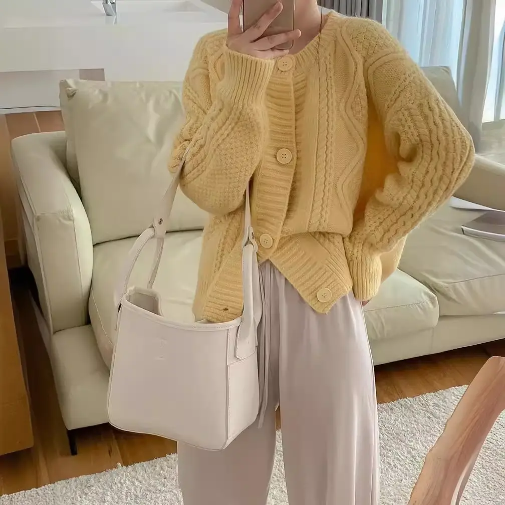 Women's Pink Twist Cardigan Sweater Coat Autumn Winter - Image 10