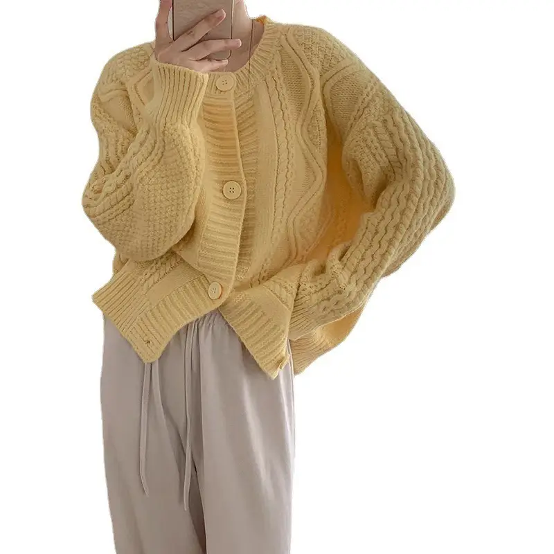 Women's Pink Twist Cardigan Sweater Coat Autumn Winter - Image 11