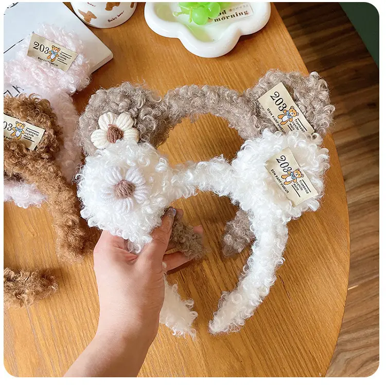 Plush Bear Ear Headband for Women Winter Face Wash - Image 6