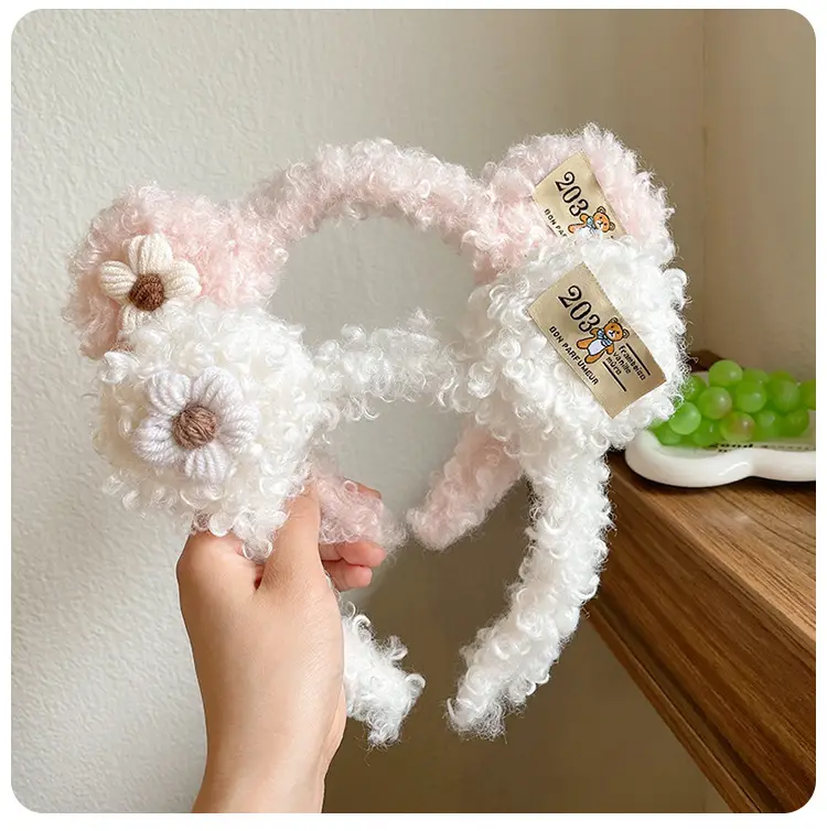 Plush Bear Ear Headband for Women Winter Face Wash - Image 7