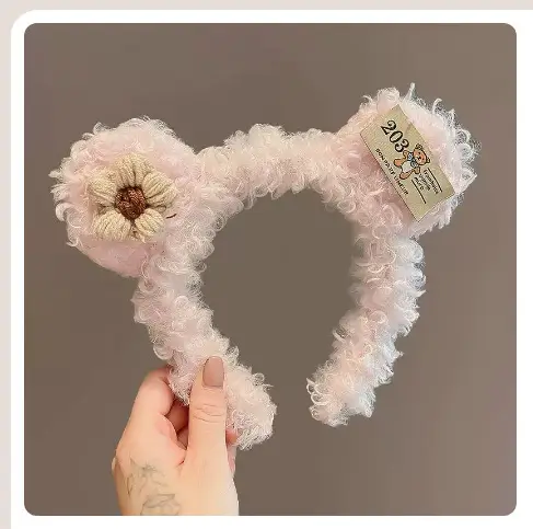 Plush Bear Ear Headband for Women Winter Face Wash - Image 2