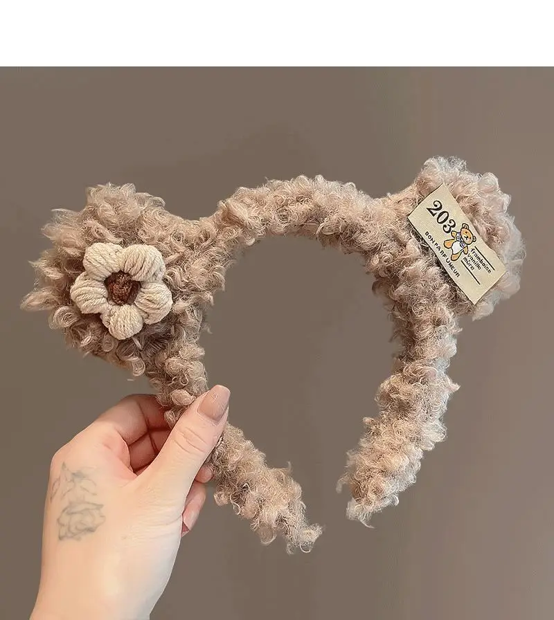 Plush Bear Ear Headband for Women Winter Face Wash - Image 3