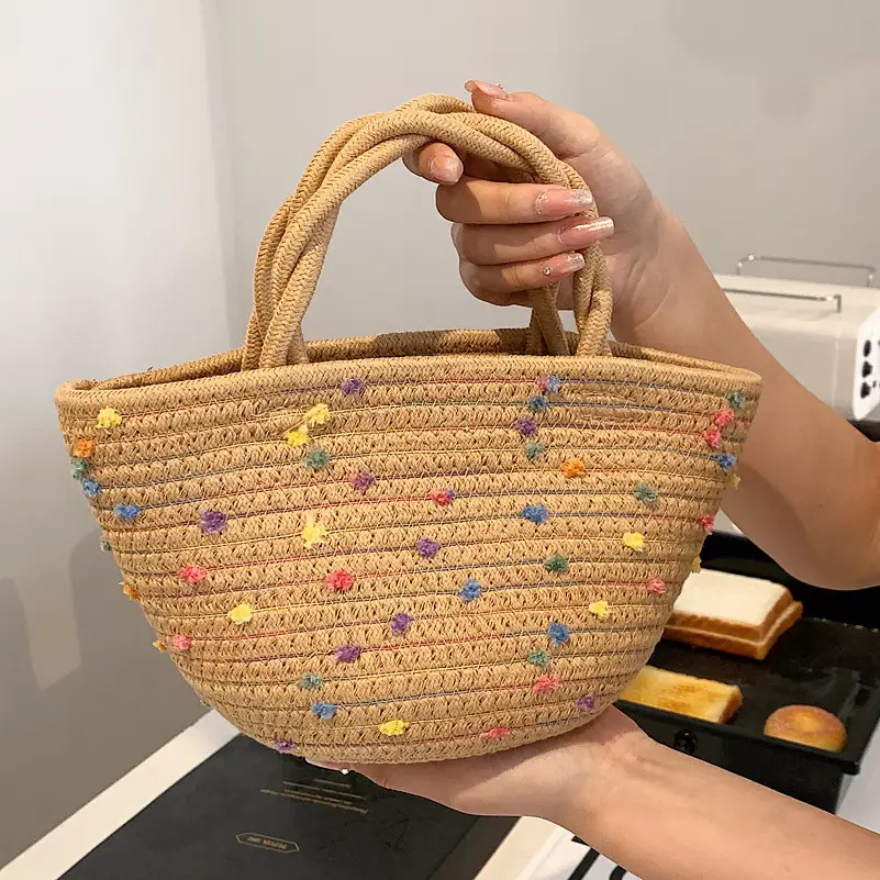Straw Embroidered Shoulder Bag for Women - Image 6