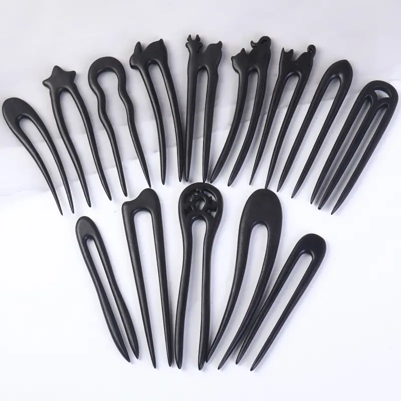 U-Shaped Hairpin Ebony Retro Cat Crescent - Image 22