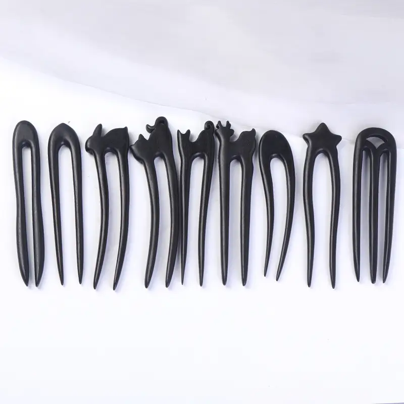 U-Shaped Hairpin Ebony Retro Cat Crescent - Image 23