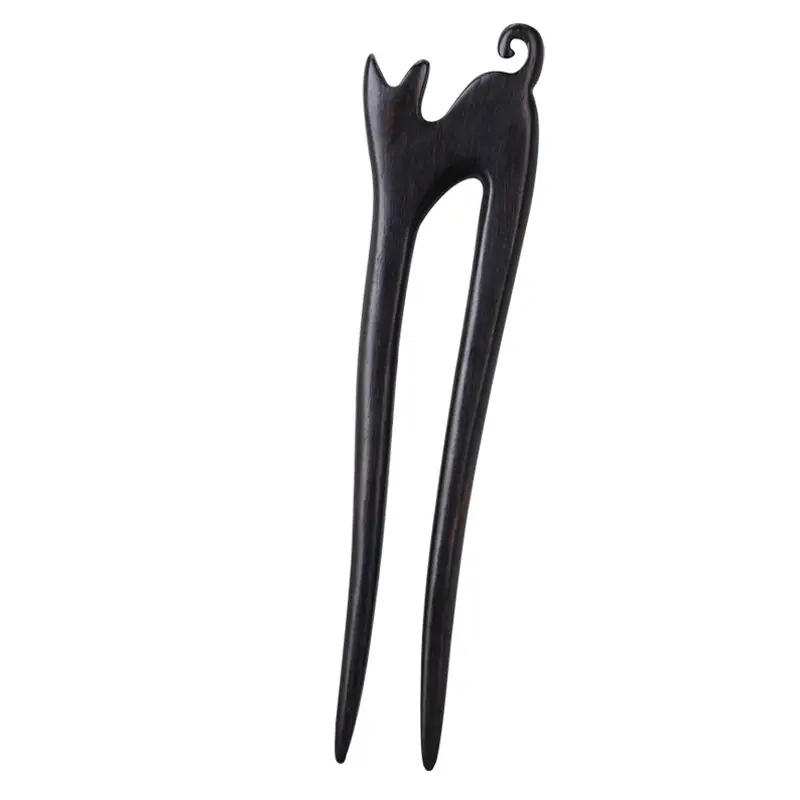 U-Shaped Hairpin Ebony Retro Cat Crescent - Image 25