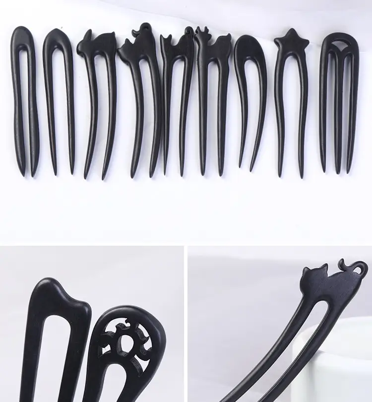 U-Shaped Hairpin Ebony Retro Cat Crescent — feature 3