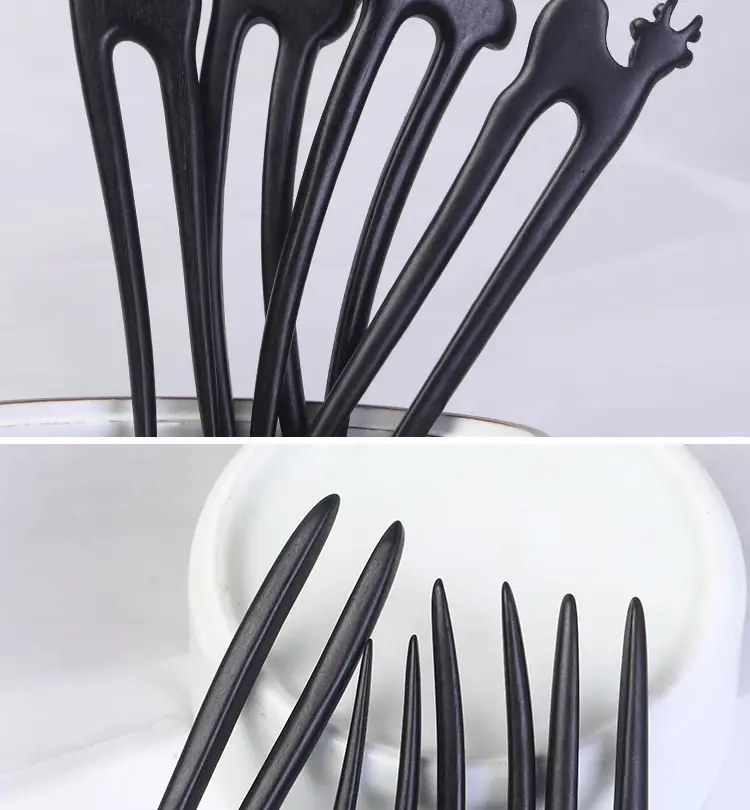 U-Shaped Hairpin Ebony Retro Cat Crescent — feature 6