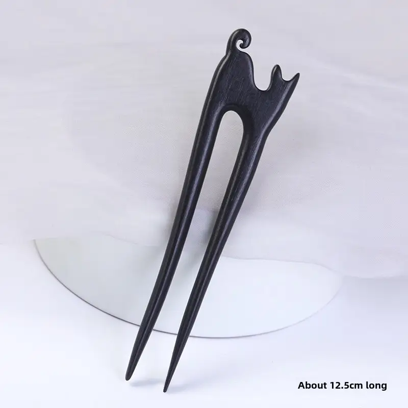 U-Shaped Hairpin Ebony Retro Cat Crescent - Image 14