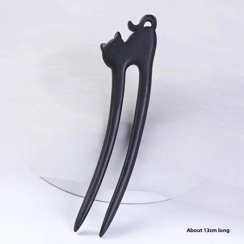 U-Shaped Hairpin Ebony Retro Cat Crescent - Image 15